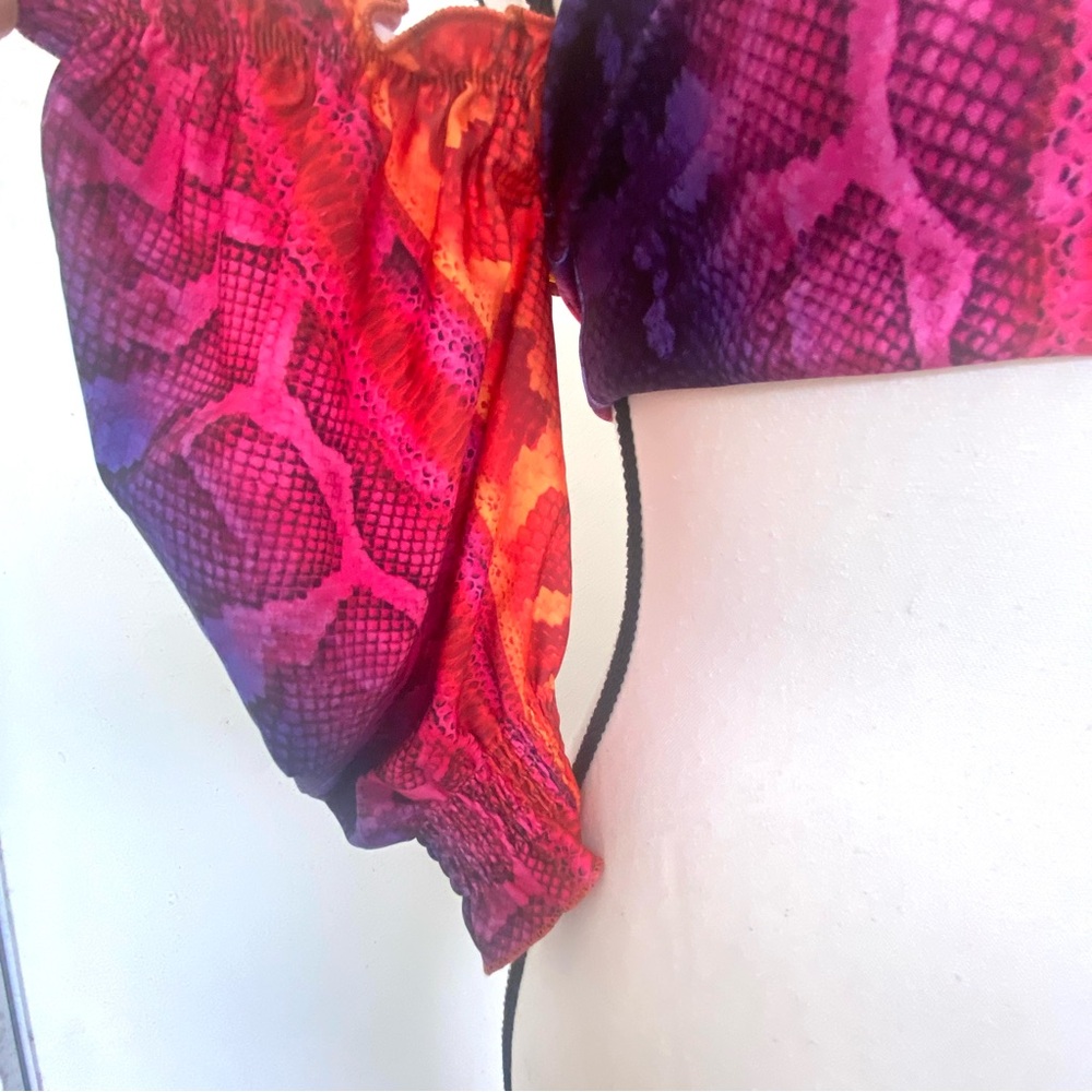 BFYNE Multicolor Snake Print Off Shoulder Bandeau Bikini Top Size Medium - Picture 3 of 6